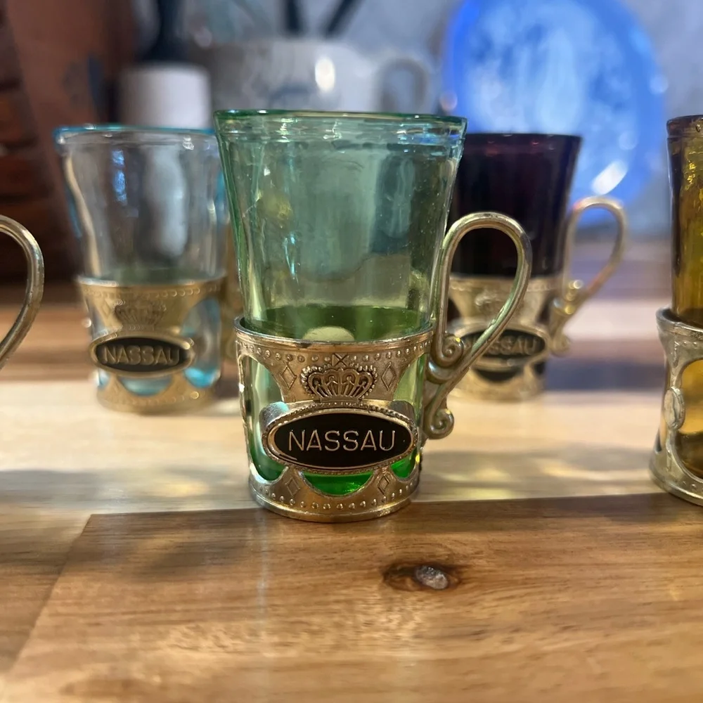 Vintage Osaka Glass Wares Shot Glass Clear Nassau Whiskey japan lot of 6